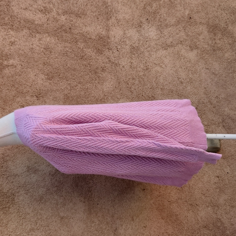 Pink Clover Chunky Slouchy Chevron Cable Knit Mock Neck Ballon Sleeves Sweater - Picture 3 of 7